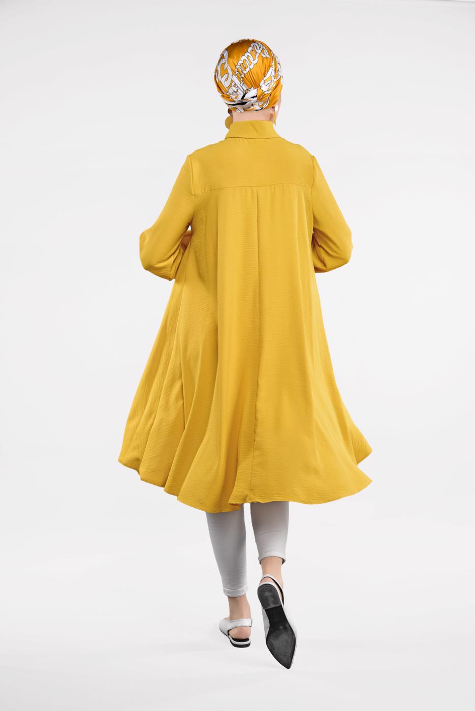 Tesettür giyim SARI ETEK UCU VOLANLI GENİŞ TUNİK 07881