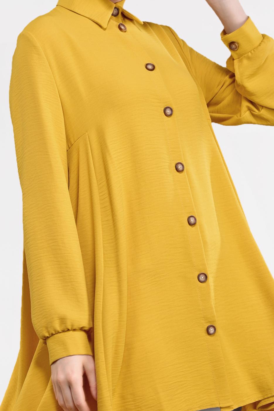 Tesettür giyim SARI ETEK UCU VOLANLI GENİŞ TUNİK 07881