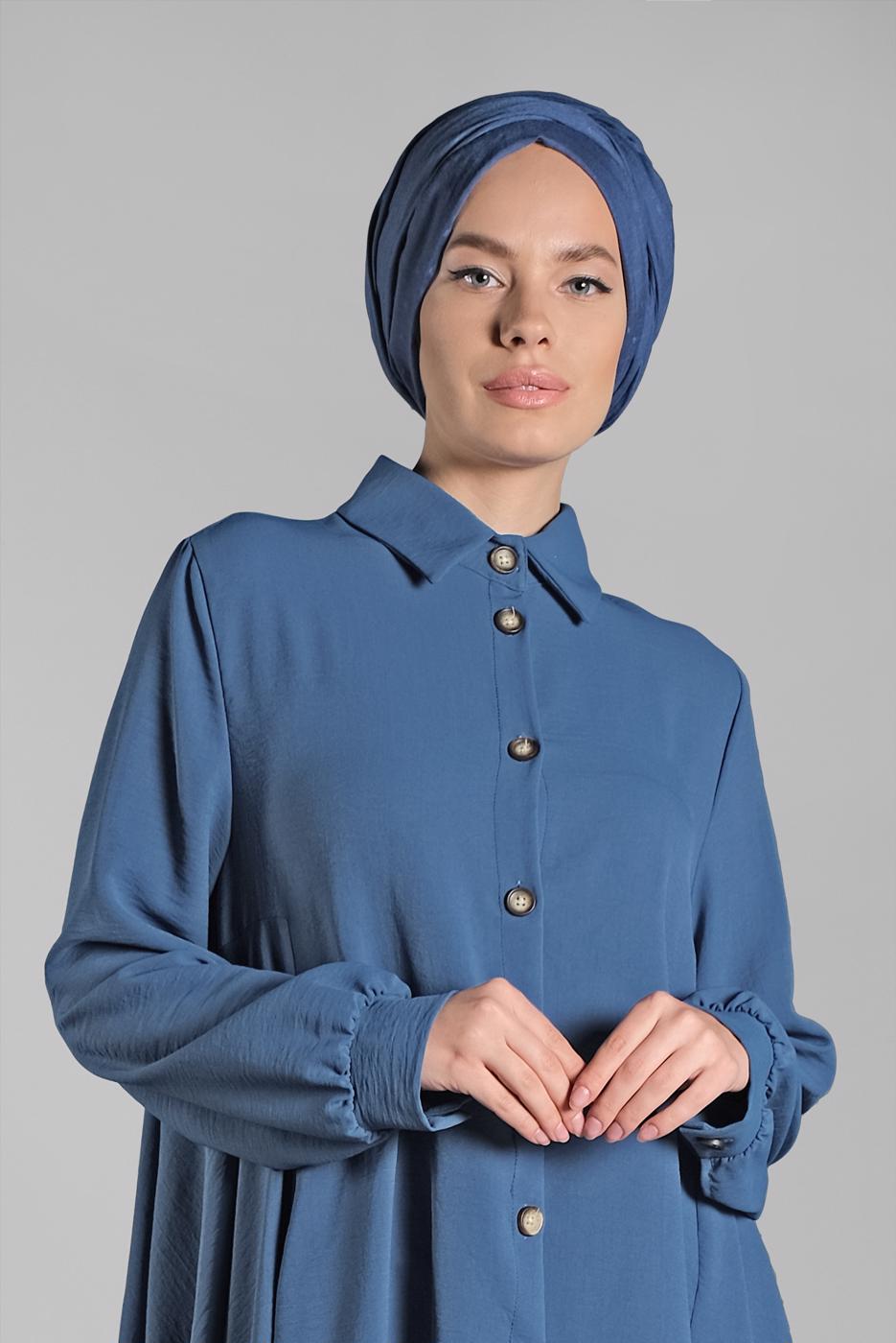 Tesettür giyim LACİVERT ETEK UCU VOLANLI GENİŞ TUNİK 07881