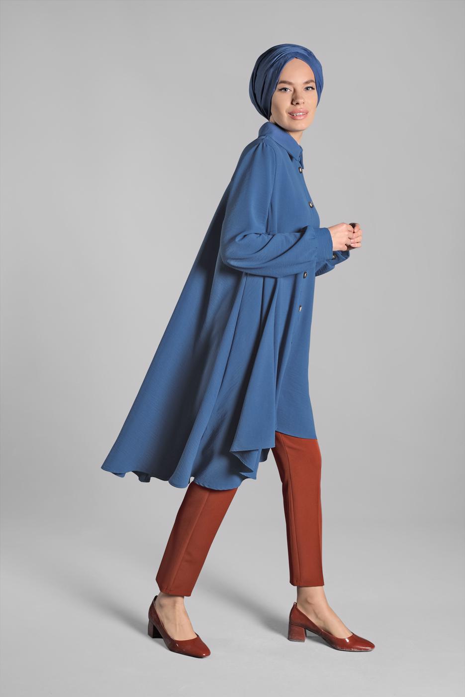 Tesettür giyim LACİVERT ETEK UCU VOLANLI GENİŞ TUNİK 07881