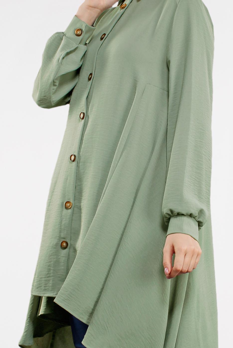 Tesettür giyim YEŞİL ETEK UCU VOLANLI GENİŞ TUNİK 07881