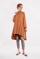 Tesettür giyim TABA ETEK UCU VOLANLI GENİŞ TUNİK 07881