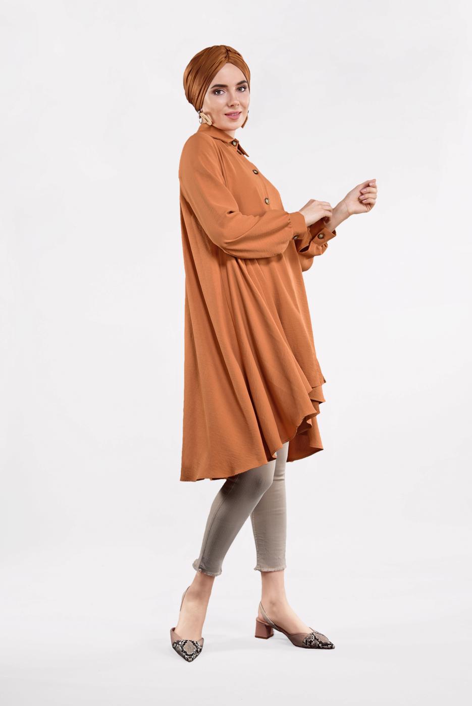 Tesettür giyim TABA ETEK UCU VOLANLI GENİŞ TUNİK 07881