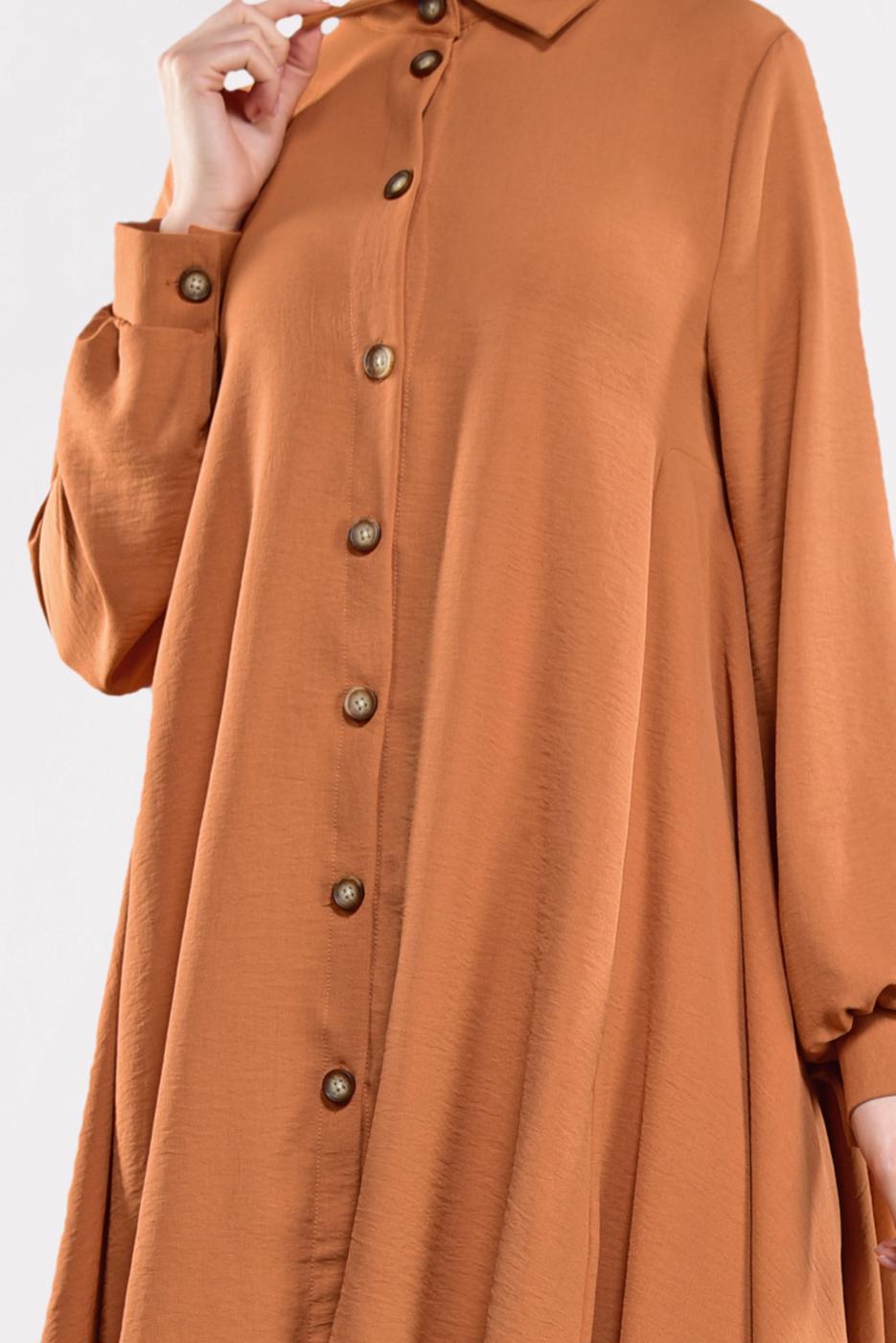 Tesettür giyim TABA ETEK UCU VOLANLI GENİŞ TUNİK 07881