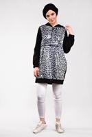 Tesettür giyim GRİ LEOPAR DESENLİ PUL PAYETLİ TUNİK 21491
