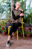 Tesettür giyim TABA LEOPAR DESENLİ PUL PAYETLİ TUNİK 21491