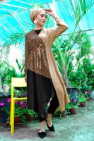 Tesettür giyim BEJ UZUN LEOPAR DETAYLI TUNİK 44491