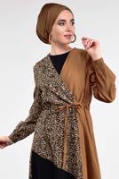 Tesettür giyim TABA UZUN LEOPAR DETAYLI TUNİK 44491