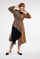 Tesettür giyim TABA UZUN LEOPAR DETAYLI TUNİK 44491