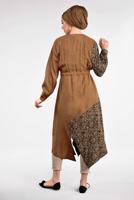 Tesettür giyim TABA UZUN LEOPAR DETAYLI TUNİK 44491