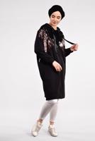 Tesettür giyim SİYAH PUL PAYETLİ KAPÜŞONLU TUNİK 47291
