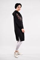 Tesettür giyim SİYAH PUL PAYETLİ KAPÜŞONLU TUNİK 47291