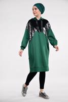 Tesettür giyim YEŞİL PUL PAYETLİ KAPÜŞONLU TUNİK 47291