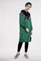 Tesettür giyim YEŞİL PUL PAYETLİ KAPÜŞONLU TUNİK 47291