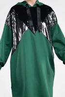 Tesettür giyim YEŞİL PUL PAYETLİ KAPÜŞONLU TUNİK 47291