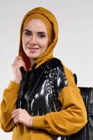 Tesettür giyim TURUNCU PUL PAYETLİ KAPÜŞONLU TUNİK 47291