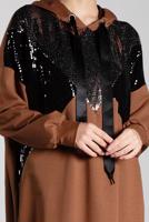 Tesettür giyim TABA PUL PAYETLİ KAPÜŞONLU TUNİK 47291