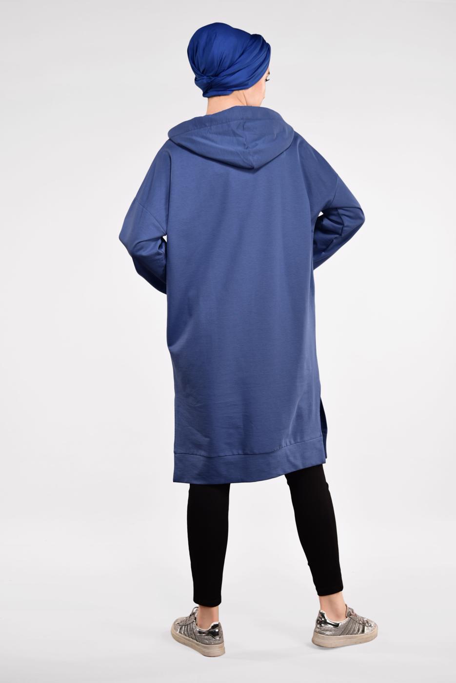 Tesettür giyim LACİVERT PUL PAYETLİ KAPÜŞONLU TUNİK 47291