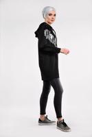 Tesettür giyim SİYAH KAPÜŞONLU PAMUKLU EŞOFMAN TUNİK 57291