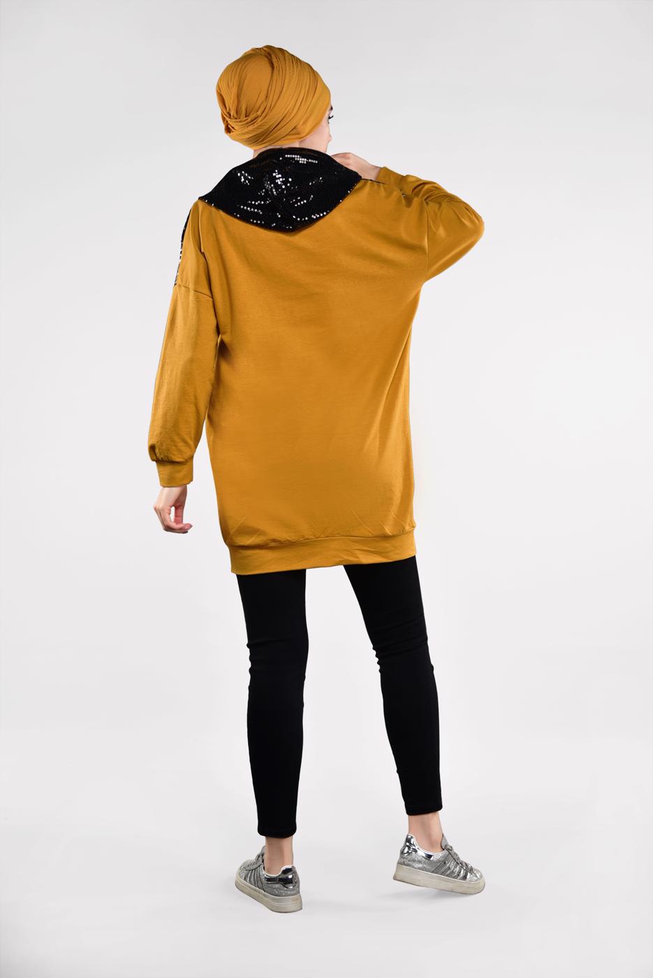 Tesettür giyim TURUNCU KAPÜŞONLU PAMUKLU EŞOFMAN TUNİK 57291