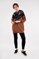 Tesettür giyim TABA KAPÜŞONLU PAMUKLU EŞOFMAN TUNİK 57291