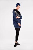 Tesettür giyim LACİVERT KAPÜŞONLU PAMUKLU EŞOFMAN TUNİK 57291