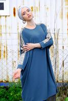 Tesettür giyim LACİVERT YILAN DERİSİ DETAYLI YARASA KOL TUNİK 65191