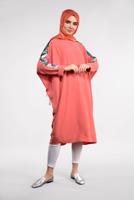 Tesettür giyim PEMBE YILAN DERİSİ DETAYLI YARASA KOL TUNİK 65191