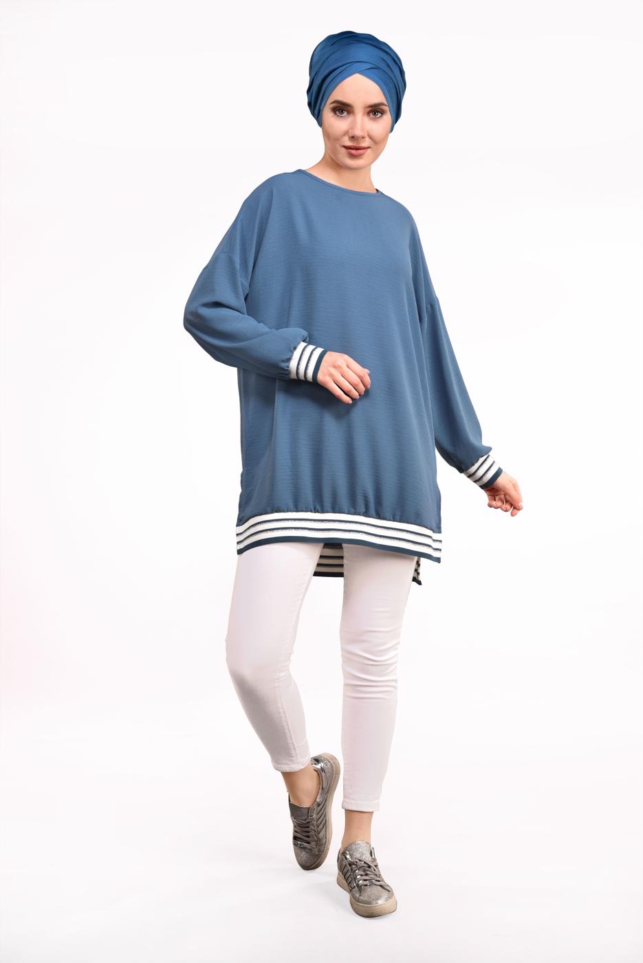 Tesettür giyim LACİVERT İKİ YANI YIRTMAÇLI TUNİK 77591