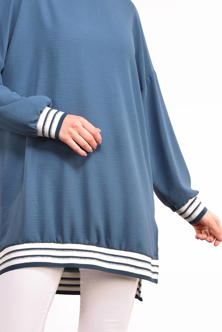 Tesettür giyim LACİVERT İKİ YANI YIRTMAÇLI TUNİK 77591