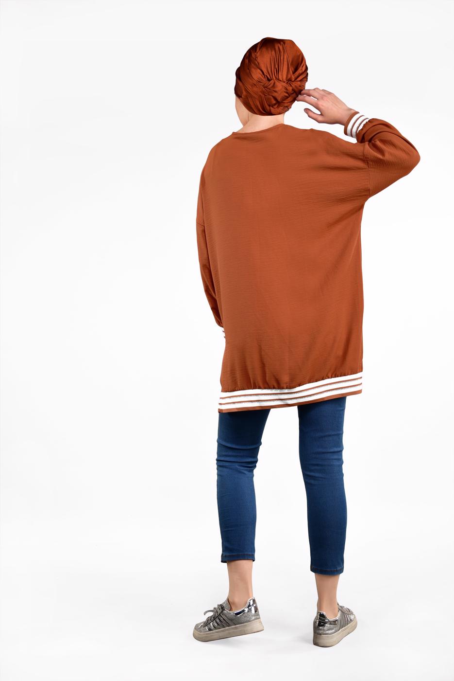 Tesettür giyim TABA İKİ YANI YIRTMAÇLI TUNİK 77591