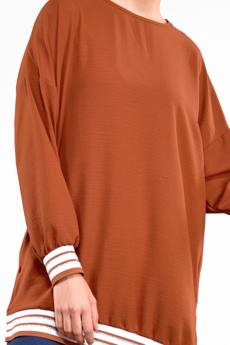 Tesettür giyim TABA İKİ YANI YIRTMAÇLI TUNİK 77591