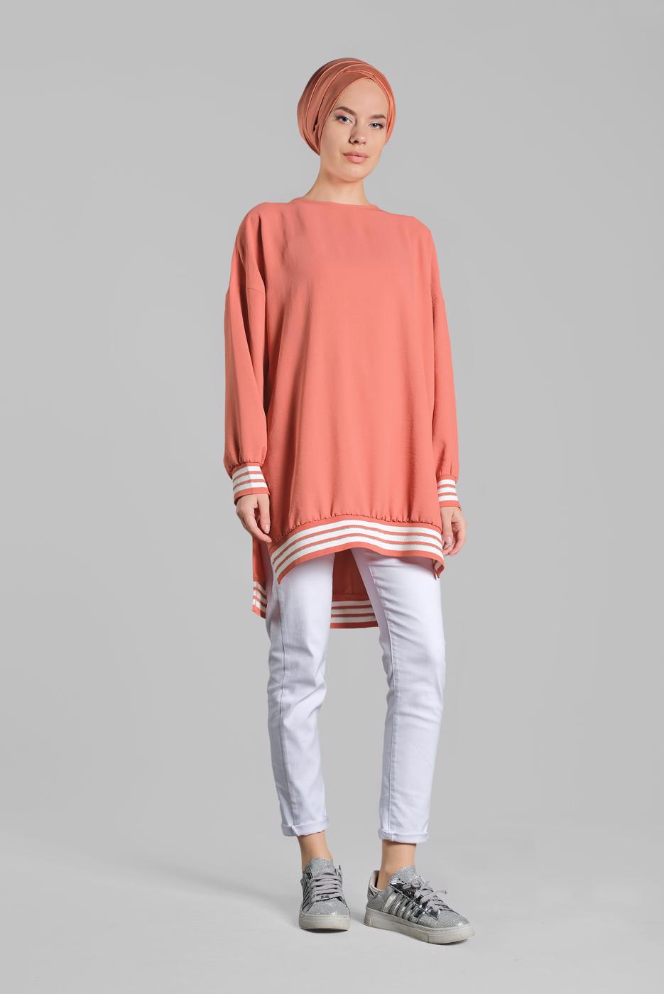 Tesettür giyim PEMBE İKİ YANI YIRTMAÇLI TUNİK 77591