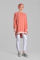 Tesettür giyim PEMBE İKİ YANI YIRTMAÇLI TUNİK 77591