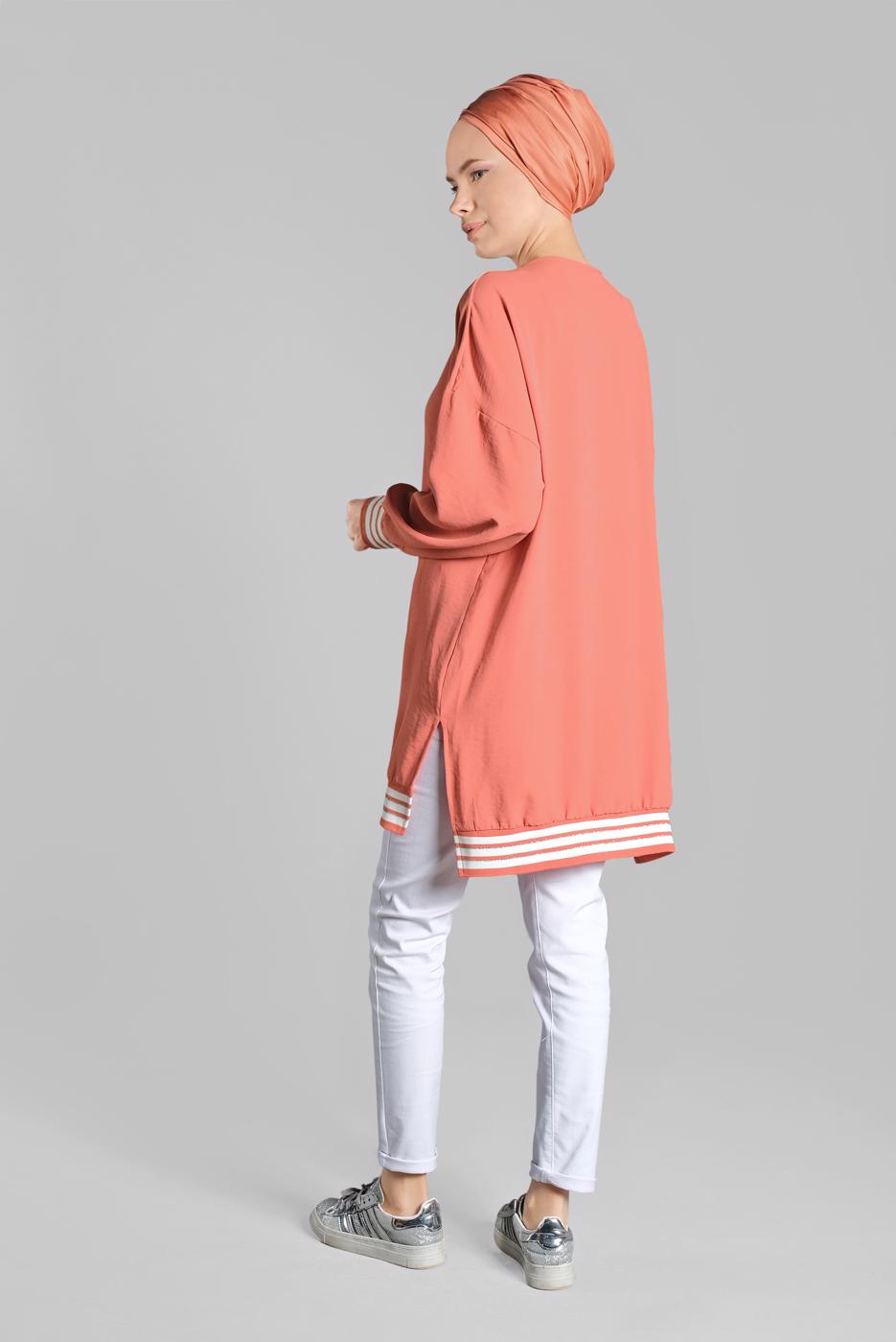 Tesettür giyim PEMBE İKİ YANI YIRTMAÇLI TUNİK 77591