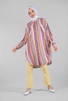 Hijab clothing PINK Colourful Striped Tunic T 0971 