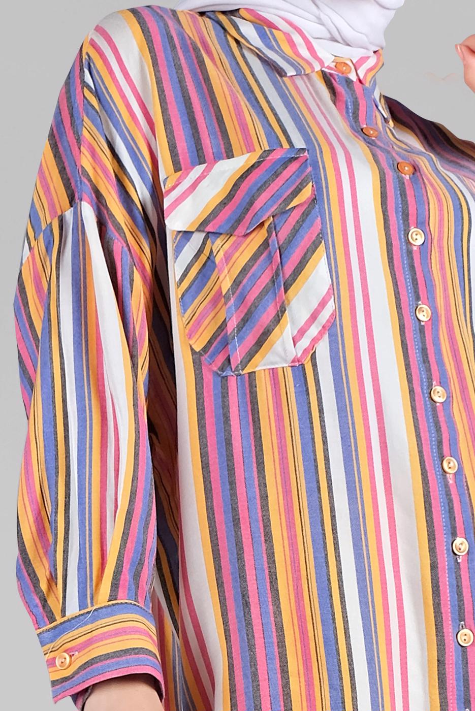 Hijab clothing PINK Colourful Striped Tunic T 0971 