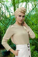 Tesettür giyim BEJ ETEK UCU OVAL KESİM BASİC TUNİK 99091