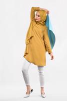 Tesettür giyim TURUNCU ETEK UCU OVAL KESİM BASİC TUNİK 99091