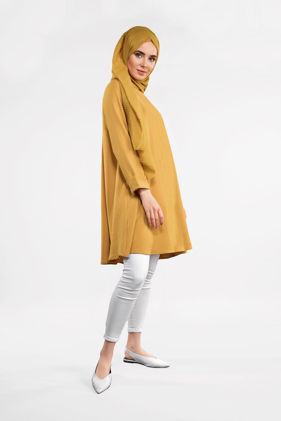 Tesettür giyim TURUNCU ETEK UCU OVAL KESİM BASİC TUNİK 99091