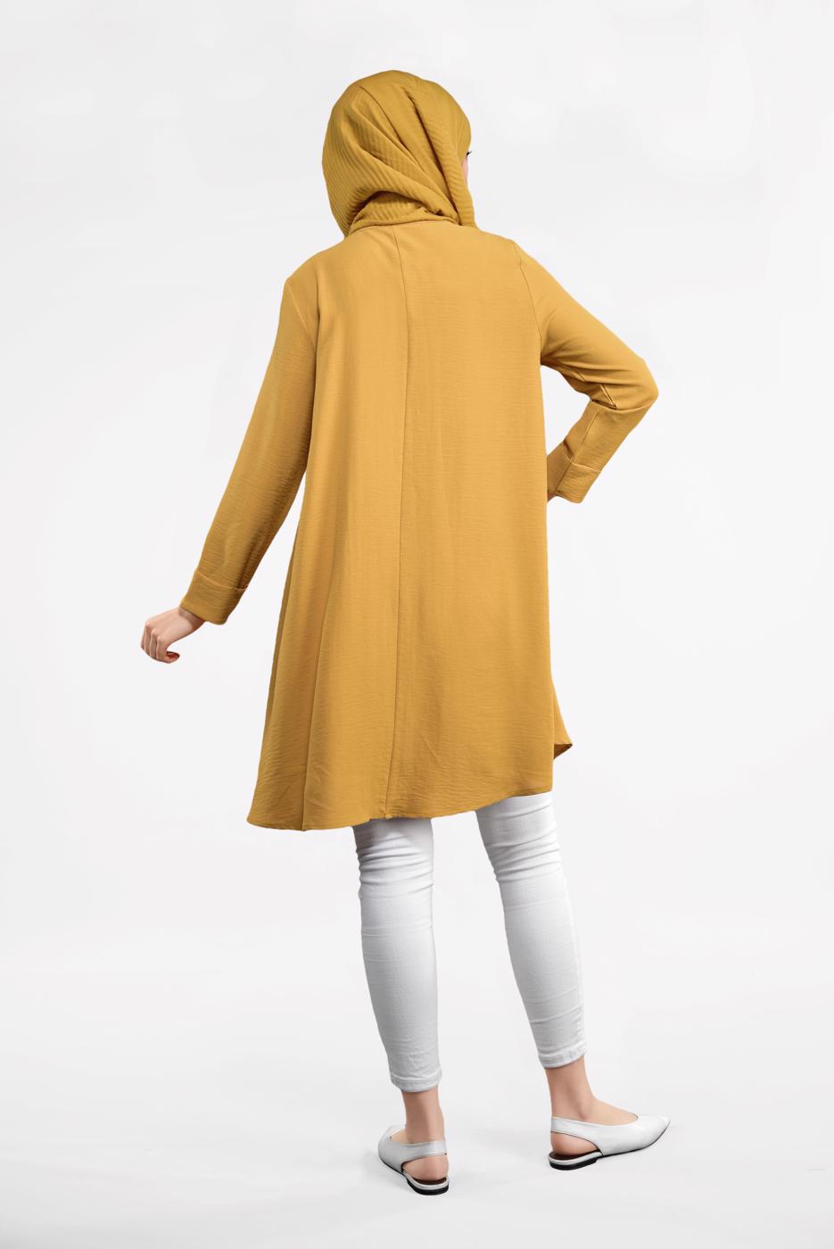 Tesettür giyim TURUNCU ETEK UCU OVAL KESİM BASİC TUNİK 99091