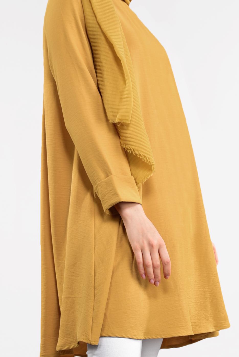 Tesettür giyim TURUNCU ETEK UCU OVAL KESİM BASİC TUNİK 99091
