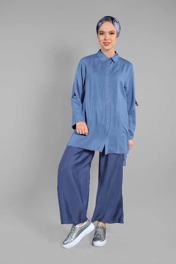 Vêtements hijab  Button Detail Cotton Tunic T 1912  - TRENDTESETTÜR