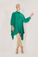 Tesettür giyim YEŞİL ASİMETRİK KESİM BALON KOLLU TUNİK T 2826