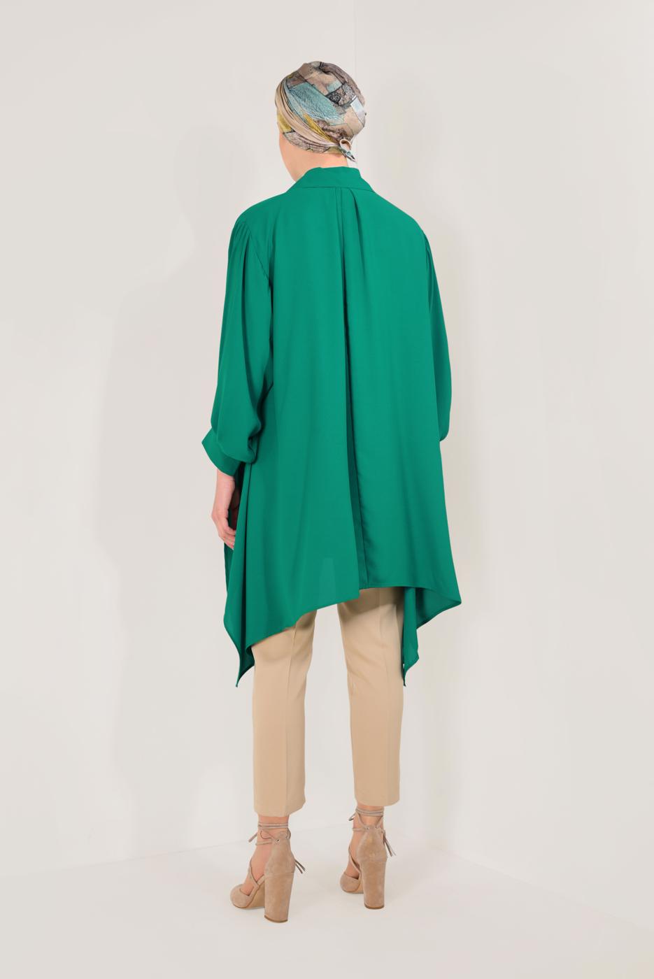 Tesettür giyim YEŞİL ASİMETRİK KESİM BALON KOLLU TUNİK T 2826