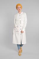 Hijab clothing CREAM Pocket Embroidered Detail Buttoned Tunic T 3234 