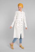 Hijab clothing CREAM Pocket Embroidered Detail Buttoned Tunic T 3234 