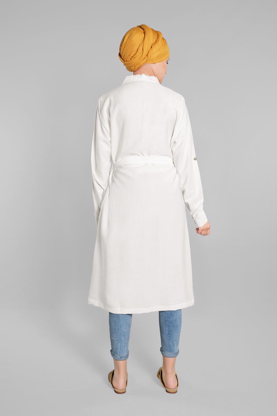 Hijab clothing CREAM Pocket Embroidered Detail Buttoned Tunic T 3234 