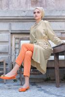 Hijab clothing BEIGE Pocket Embroidered Detail Buttoned Tunic T 3234 