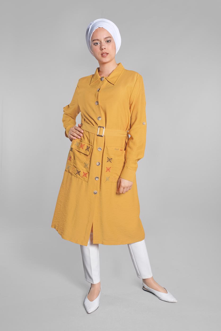 Hijab clothing ORANGE Pocket Embroidered Detail Buttoned Tunic T 3234 